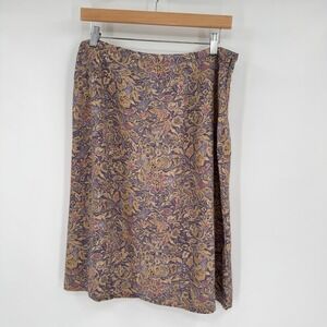 Sigrid Olsen‎ Purple/Tan Floral Print Straight Midi Skirt Women's Sz 14